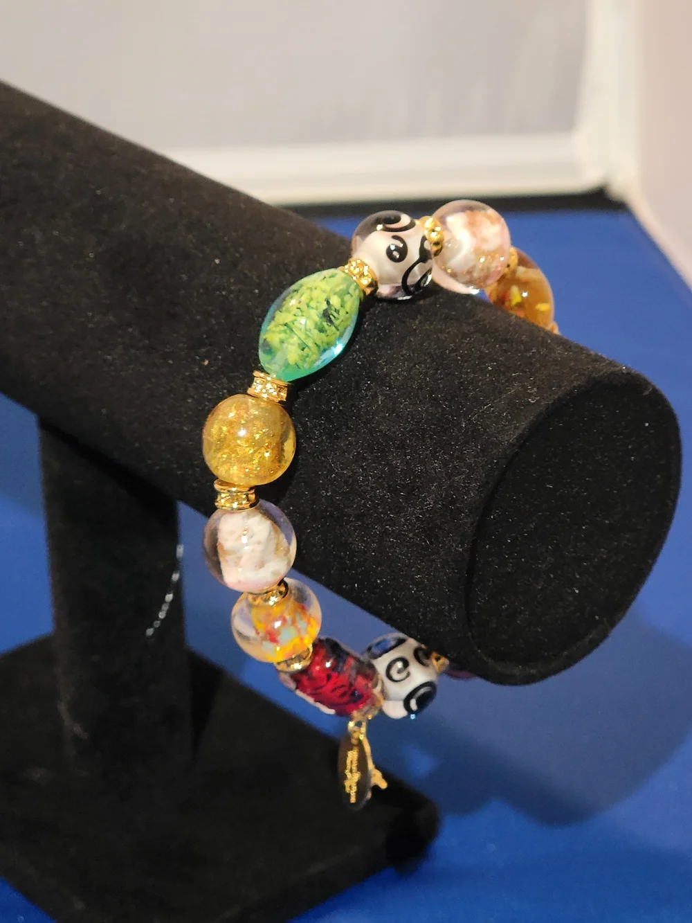 Thomas Kinkade Multicolor Glass Bead Bracelet with Gold Accents